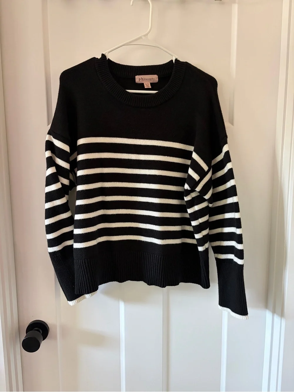 Philosophy Black & White Striped Crewneck Sweater